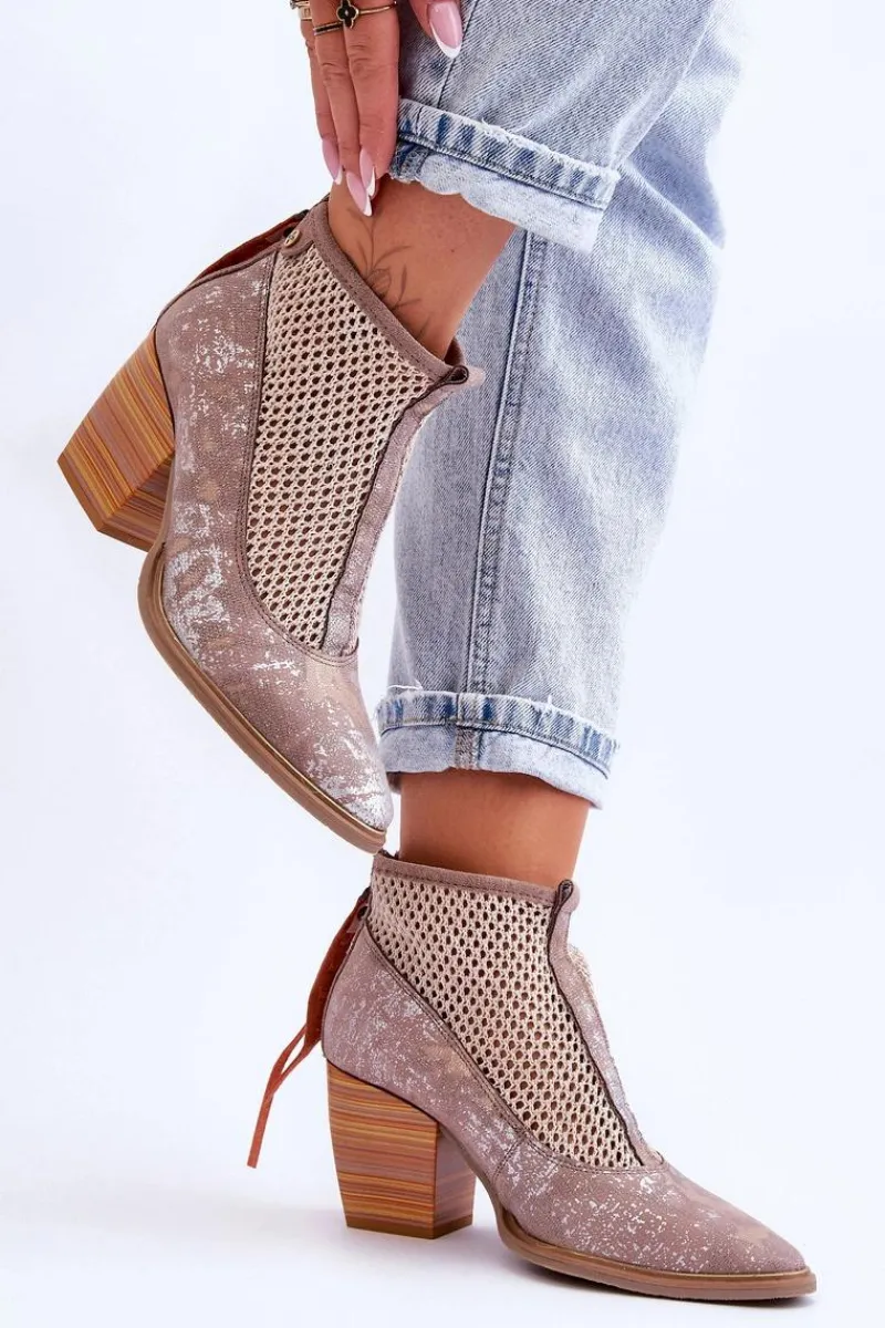 Botki Wiosenne|Botki Maciejka>Maciejka Skórzane Botki Z Siateczką 05842-04 Beżowe