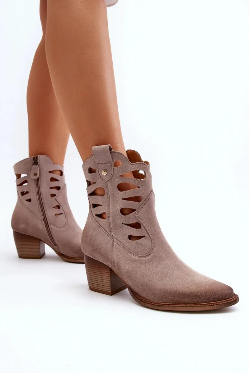 New Maciejka Skórzane Botki Z Wycięciami 06412-04 Beżowe Beżowy