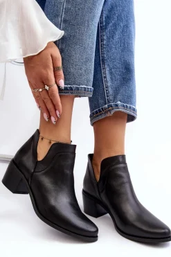 Outlet Boto Skórzane Botki Z Wycięciami Na Obcasie Czarne Dalros