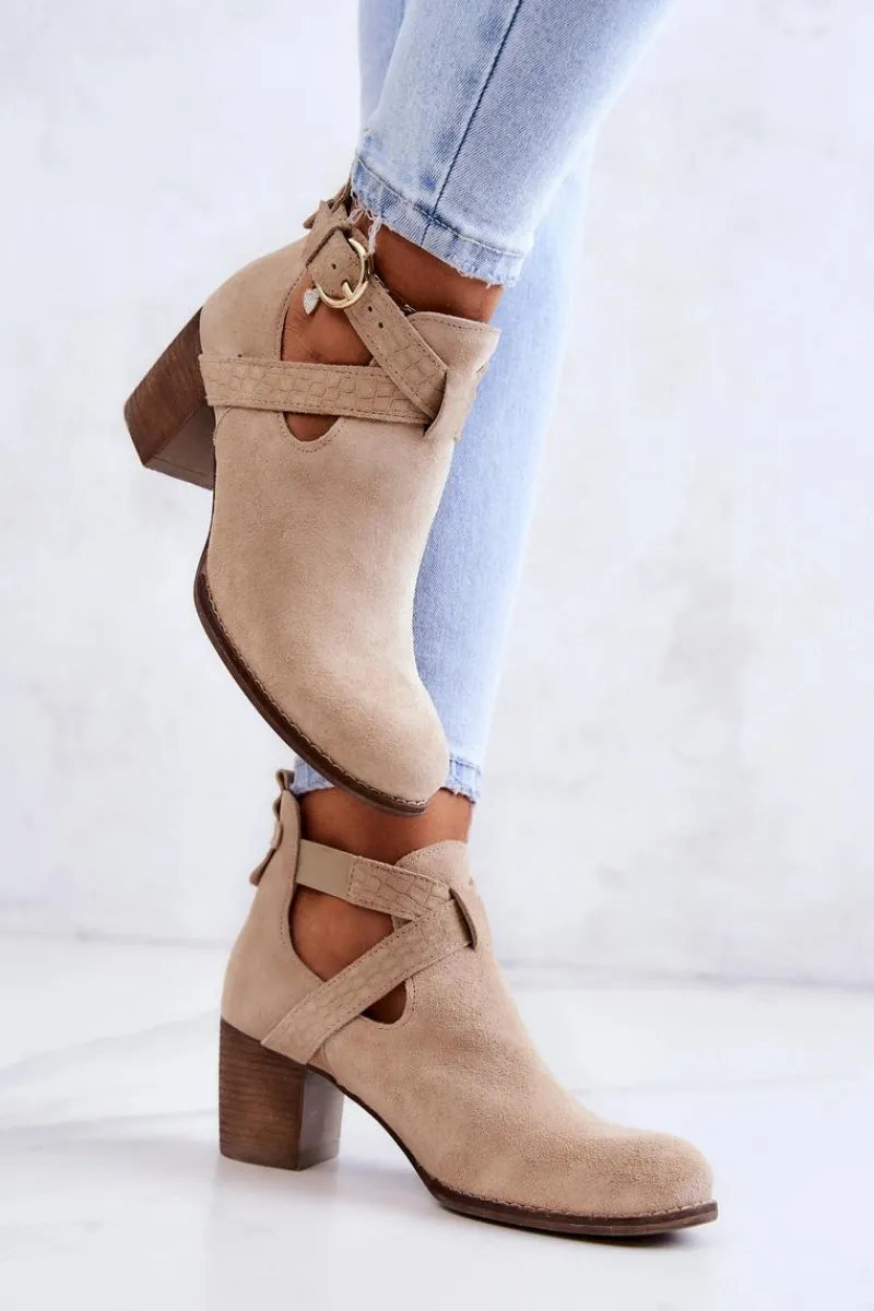 Outlet Skórzane Botki Z Wycięciem Na Słupku Beżowe Lemar Axelle Damskie Botki Wiosenne|Botki Na Słupku