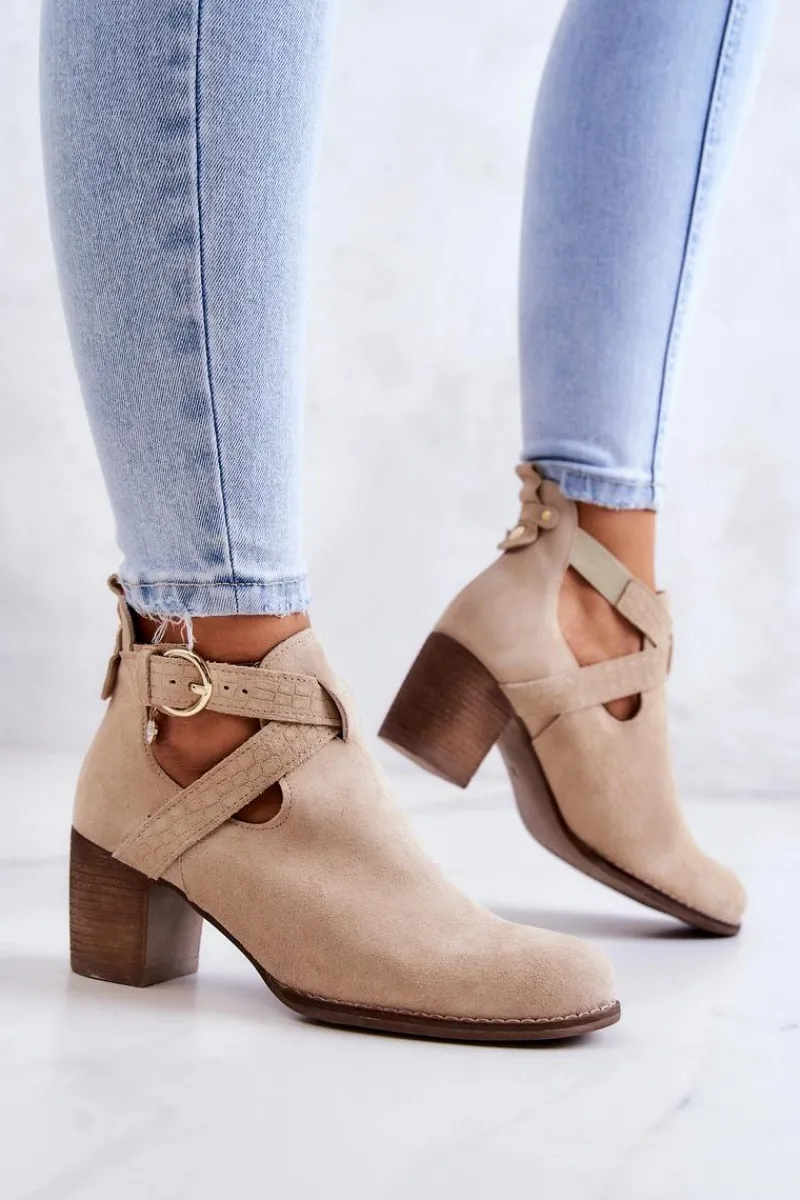 Outlet Skórzane Botki Z Wycięciem Na Słupku Beżowe Lemar Axelle Damskie Botki Wiosenne|Botki Na Słupku