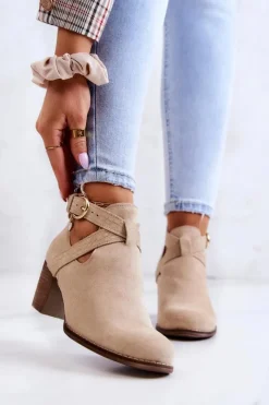 Outlet Skórzane Botki Z Wycięciem Na Słupku Beżowe Lemar Axelle Damskie Botki Wiosenne|Botki Na Słupku