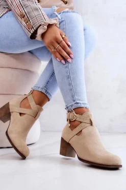 Outlet Skórzane Botki Z Wycięciem Na Słupku Beżowe Lemar Axelle Damskie Botki Wiosenne|Botki Na Słupku