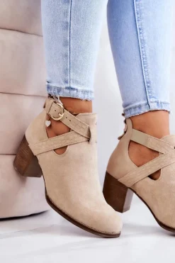 Outlet Skórzane Botki Z Wycięciem Na Słupku Beżowe Lemar Axelle Damskie Botki Wiosenne|Botki Na Słupku