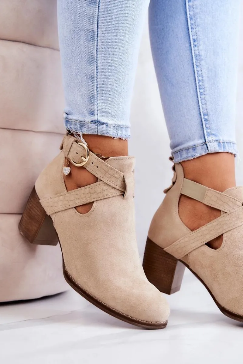 Outlet Skórzane Botki Z Wycięciem Na Słupku Beżowe Lemar Axelle Damskie Botki Wiosenne|Botki Na Słupku