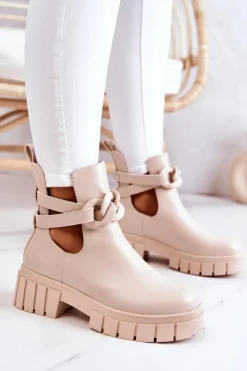 Botki Wiosenne|Brązowe I Beżowe Botki>Boto Skórzane Botki Z Wycięciem Beżowe Karen