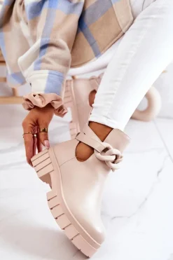 Botki Wiosenne|Brązowe I Beżowe Botki>Boto Skórzane Botki Z Wycięciem Beżowe Karen