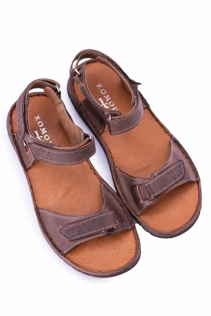 Hot Skórzane Brązowe Męskie Sandały Rzepy Hilfig Męskie Sandały Męskie