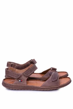 Hot Skórzane Brązowe Męskie Sandały Rzepy Hilfig Męskie Sandały Męskie