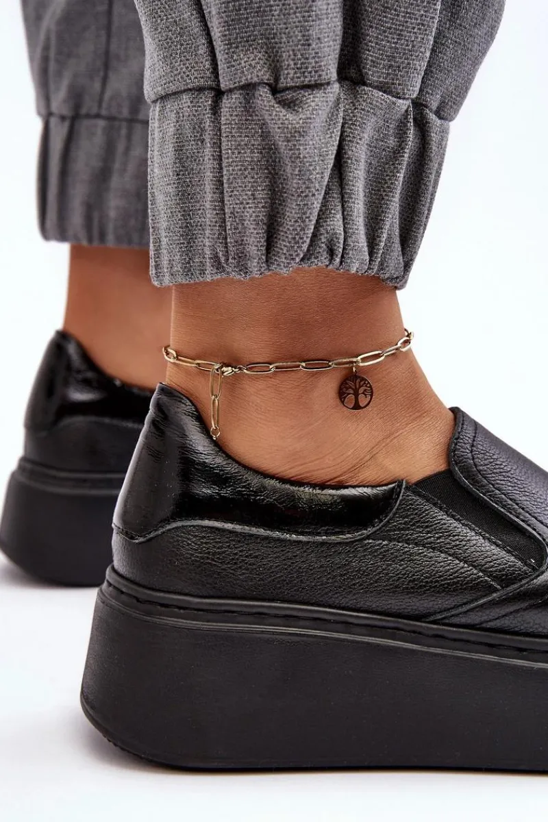 Sneakersy Damskie>Boto Skórzane Buty Sportowe Damskie na Platformie Czarne Lemar Manish