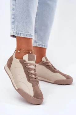 New Laura Messi Skórzane Buty Sportowe Damskie 2935 Beżowe