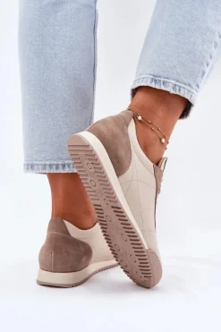 New Laura Messi Skórzane Buty Sportowe Damskie 2935 Beżowe