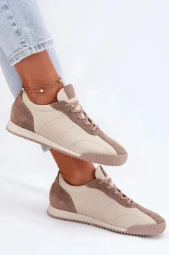 New Laura Messi Skórzane Buty Sportowe Damskie 2935 Beżowe