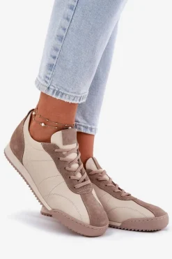 New Laura Messi Skórzane Buty Sportowe Damskie 2935 Beżowe