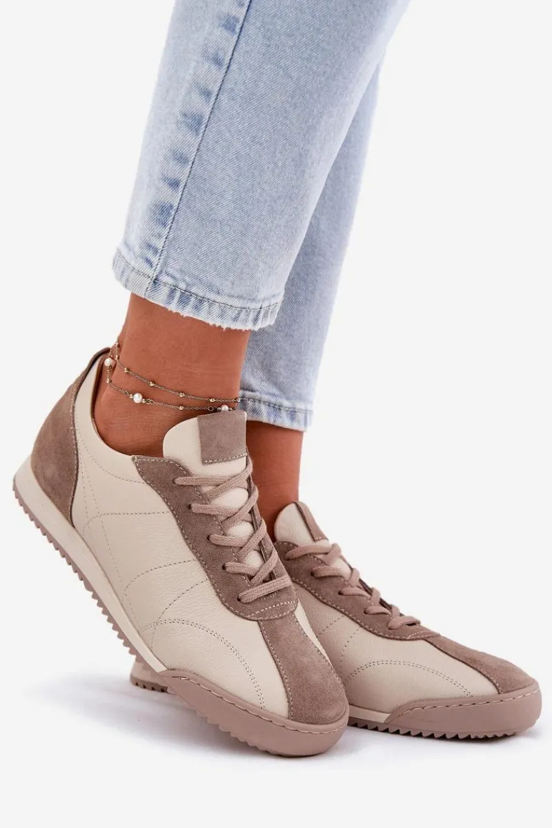 New Laura Messi Skórzane Buty Sportowe Damskie 2935 Beżowe