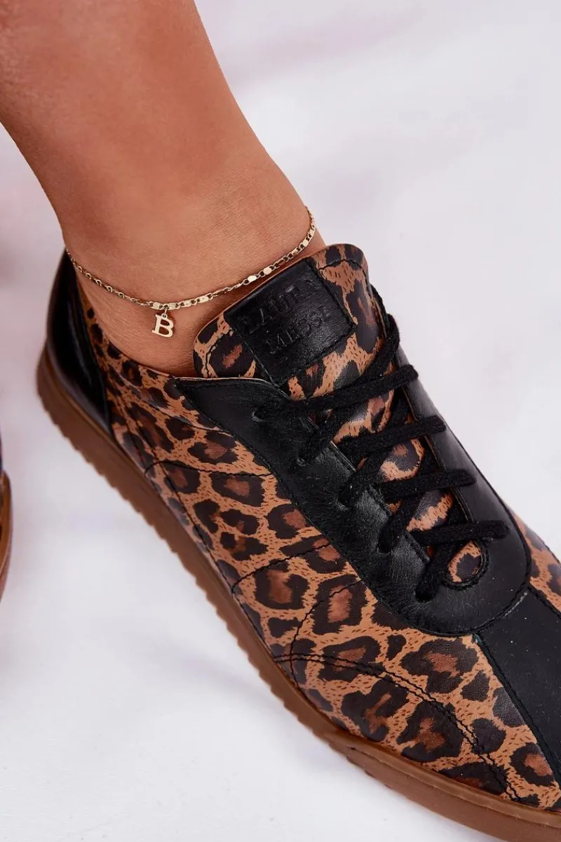 New Skórzane Buty Sportowe Damskie W Panterkę 2935 Brązowe Damskie Sneakersy Damskie