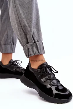 Online Zazoo Skórzane Buty Sportowe Damskie M01/2 Czarne Czarny