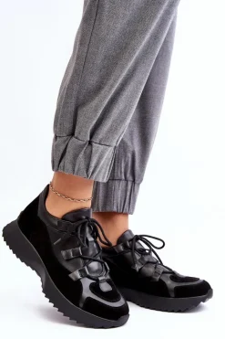 Online Zazoo Skórzane Buty Sportowe Damskie M01/2 Czarne Czarny