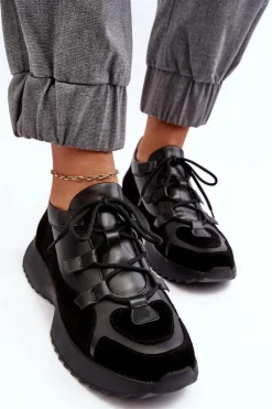 Online Zazoo Skórzane Buty Sportowe Damskie M01/2 Czarne Czarny