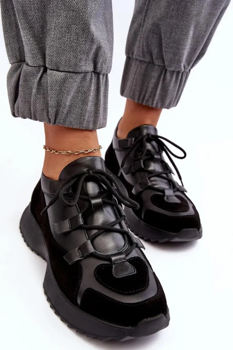 Online Zazoo Skórzane Buty Sportowe Damskie M01/2 Czarne Czarny