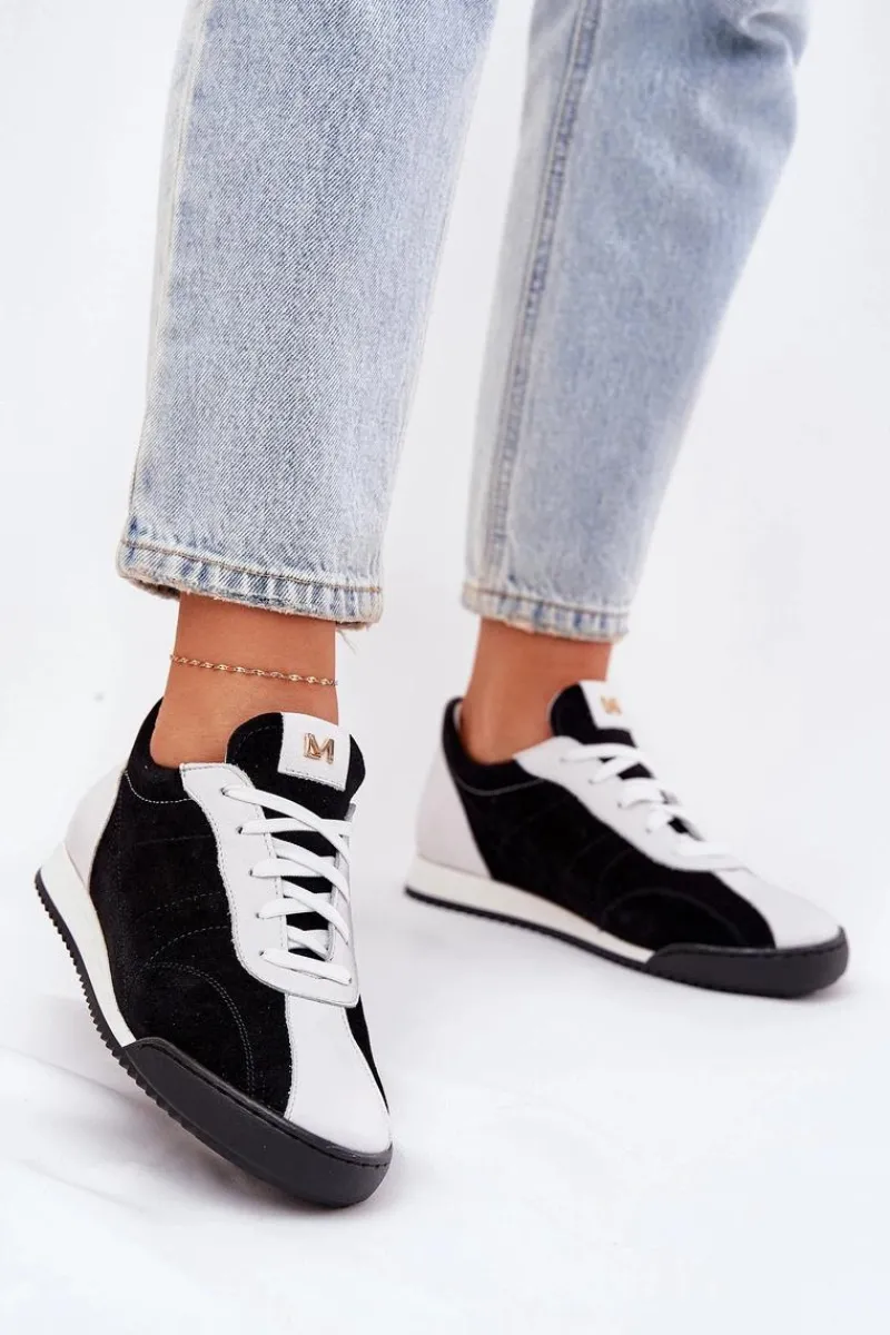 Online Laura Messi Skórzane Buty Sportowe Damskie 2935 Czarne Czarny