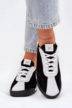 Online Laura Messi Skórzane Buty Sportowe Damskie 2935 Czarne Czarny