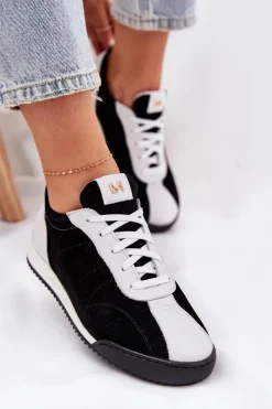 Online Laura Messi Skórzane Buty Sportowe Damskie 2935 Czarne Czarny