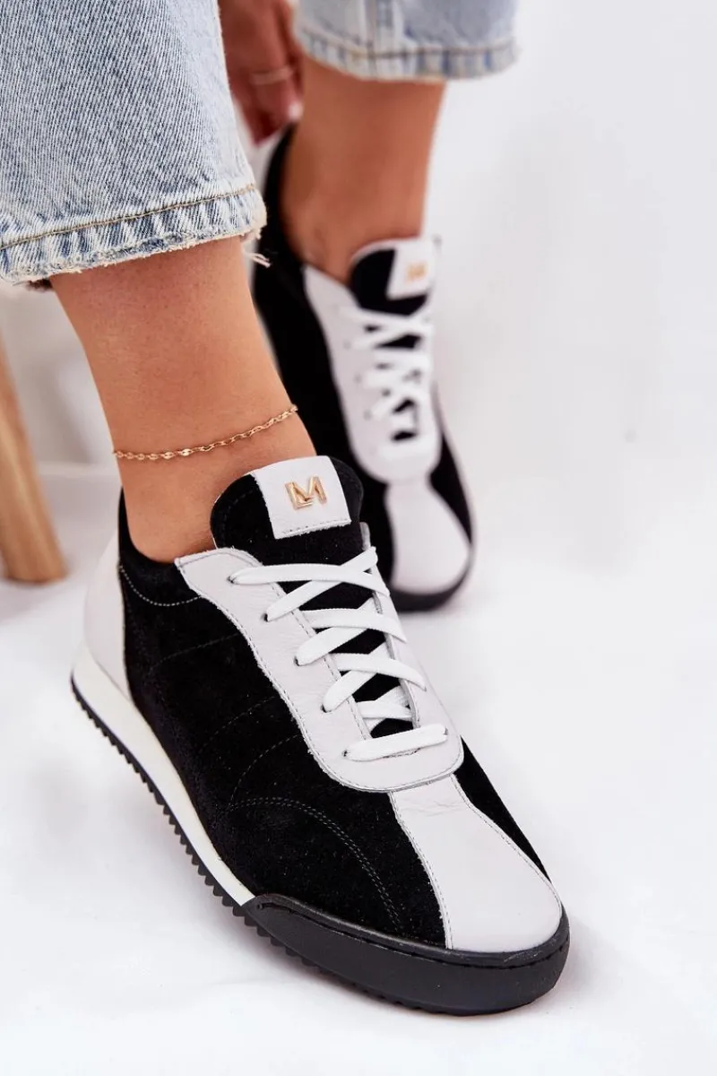 Online Laura Messi Skórzane Buty Sportowe Damskie 2935 Czarne Czarny