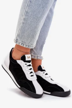 Online Laura Messi Skórzane Buty Sportowe Damskie 2935 Czarne Czarny