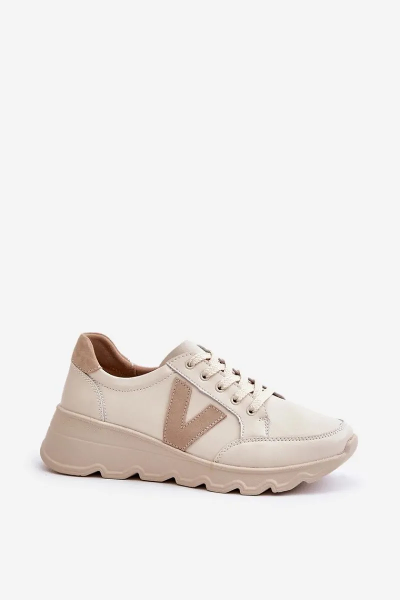 Buty Sportowe Na Platformie|Sneakersy Damskie>Buty damskie Vinceza Skórzane Buty Sportowe Damskie Vinceza 7918 Beżowe