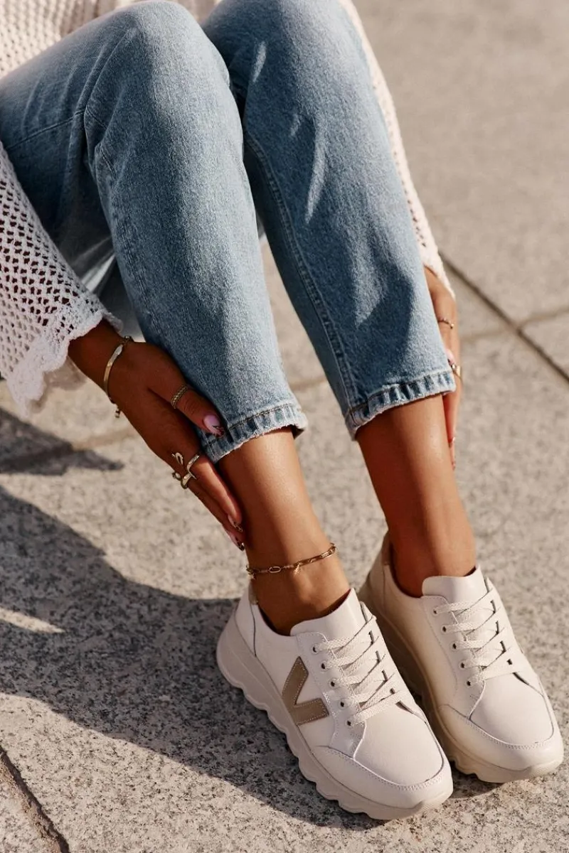 Buty Sportowe Na Platformie|Sneakersy Damskie>Buty damskie Vinceza Skórzane Buty Sportowe Damskie Vinceza 7918 Beżowe