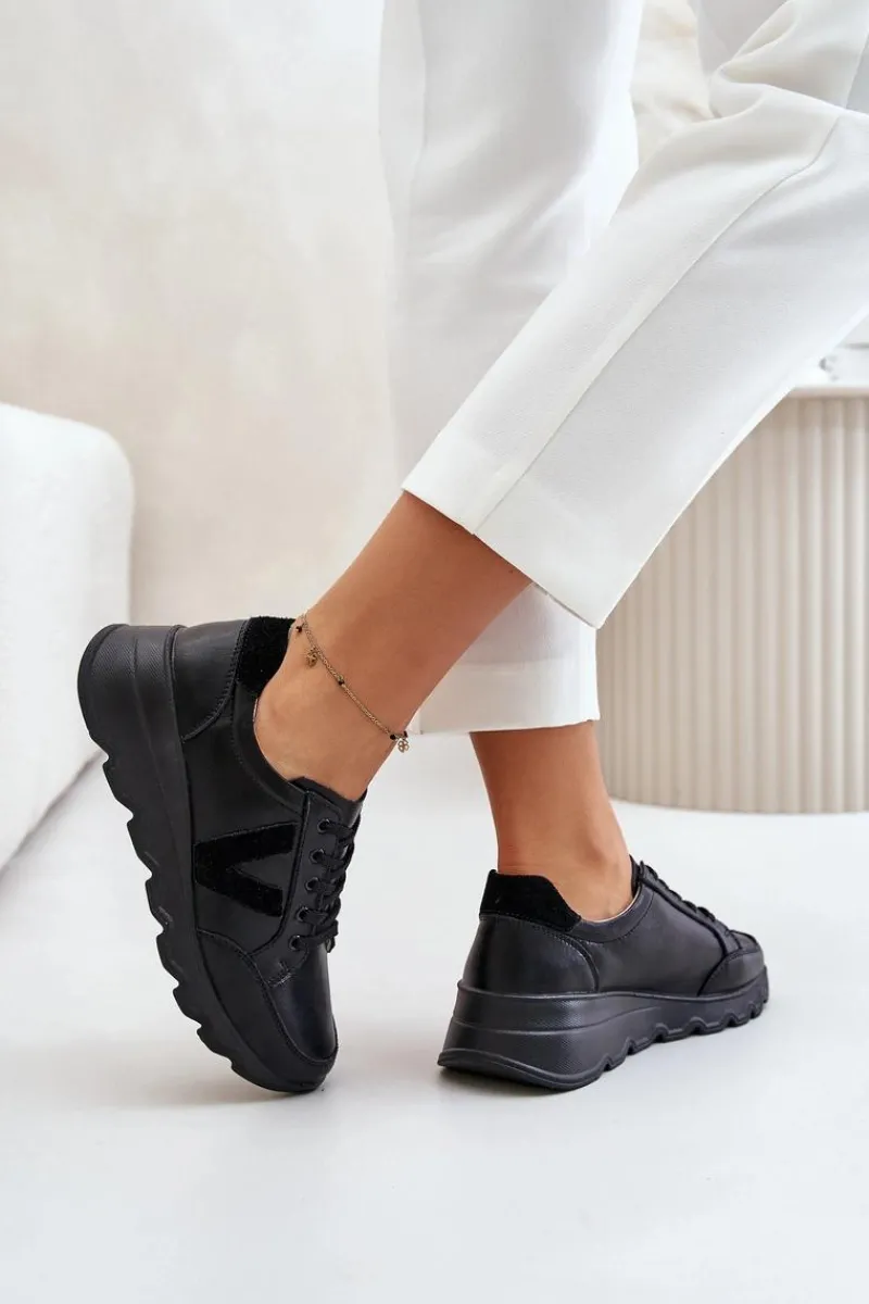 Buty Sportowe Na Platformie|Sneakersy Damskie>Buty damskie Vinceza Skórzane Buty Sportowe Damskie Vinceza 7918 Czarne Czarny