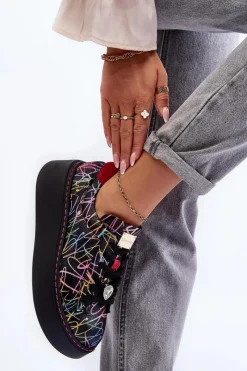 Hot Skórzane Buty Sportowe Na Platformie 06191-39 Multikolor Damskie Buty Sportowe Na Platformie