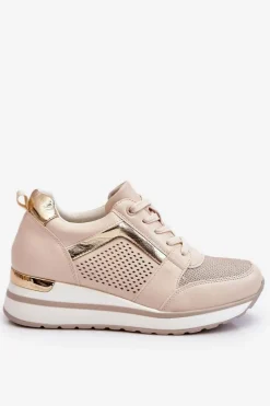 Sneakersy Damskie>Boto Skórzane Buty Sportowe Na Niewysokim Koturnie Beżowe Braylen