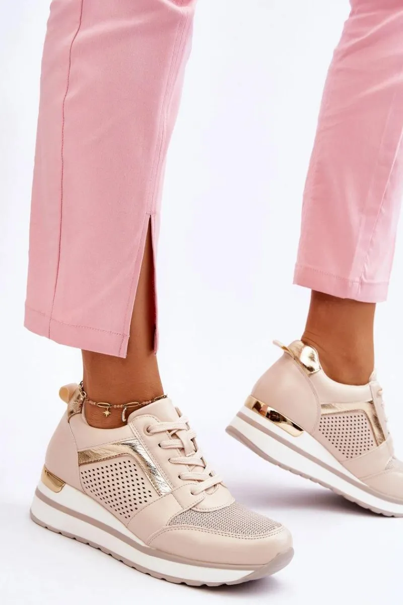 Sneakersy Damskie>Boto Skórzane Buty Sportowe Na Niewysokim Koturnie Beżowe Braylen