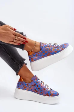 Buty Sportowe Na Platformie>Maciejka Skórzane Buty Sportowe Na Platformie 06191-06 Niebieskie