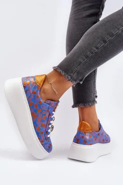 Buty Sportowe Na Platformie></noscript>Maciejka Skórzane Buty Sportowe Na Platformie 06191-06 Niebieskie