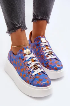 Buty Sportowe Na Platformie></noscript>Maciejka Skórzane Buty Sportowe Na Platformie 06191-06 Niebieskie