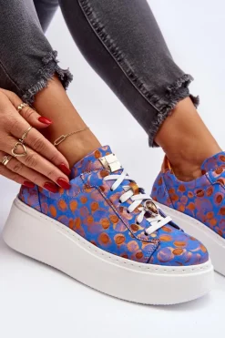 Buty Sportowe Na Platformie></noscript>Maciejka Skórzane Buty Sportowe Na Platformie 06191-06 Niebieskie