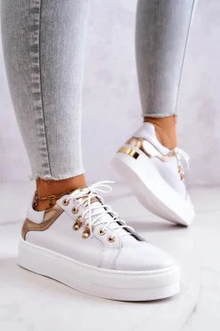 New Skórzane Buty Sportowe Na Platformie Białe Mary Ann Damskie Buty Sportowe Na Platformie