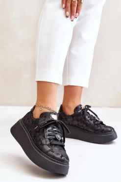 Clearance Maciejka Skórzane Buty Sportowe Na Platformie 06191-42 Czarne