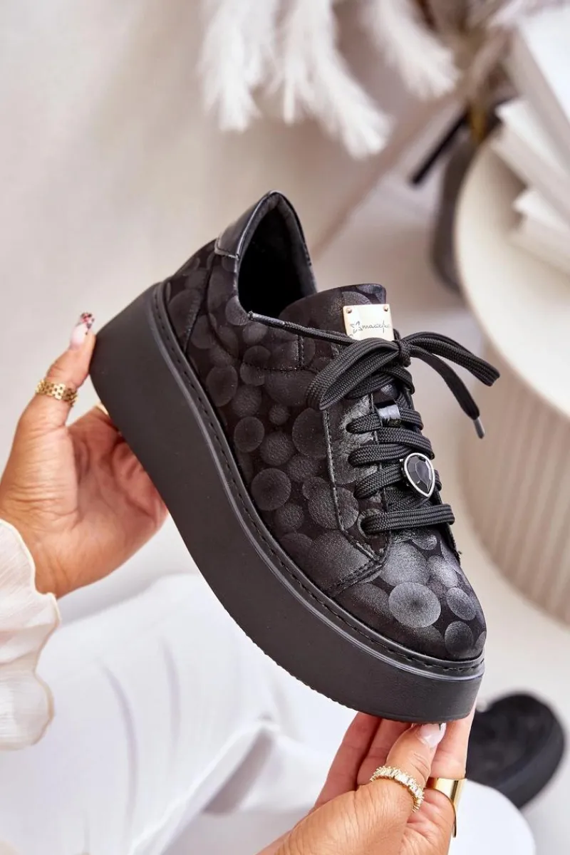 Clearance Maciejka Skórzane Buty Sportowe Na Platformie 06191-42 Czarne