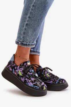 Buty Sportowe Na Platformie></noscript>Maciejka Skórzane Buty Sportowe Na Platformie 06191-05 Fioletowe Fioletowy