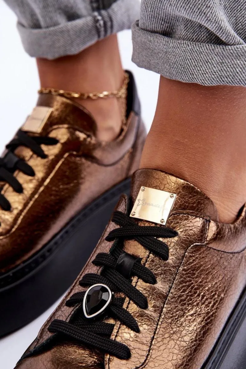 Outlet Maciejka Skórzane Buty Sportowe Na Platformie 06191-24 Miedziane