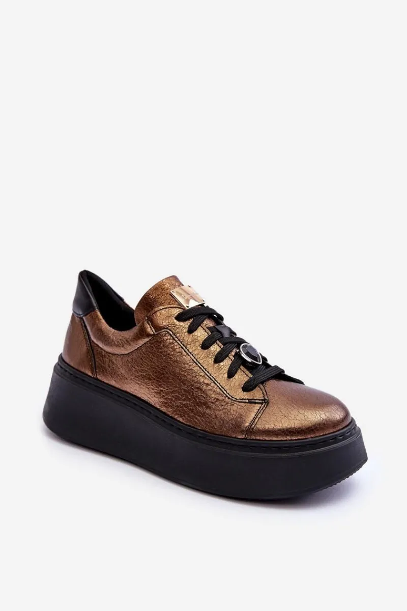 Outlet Maciejka Skórzane Buty Sportowe Na Platformie 06191-24 Miedziane