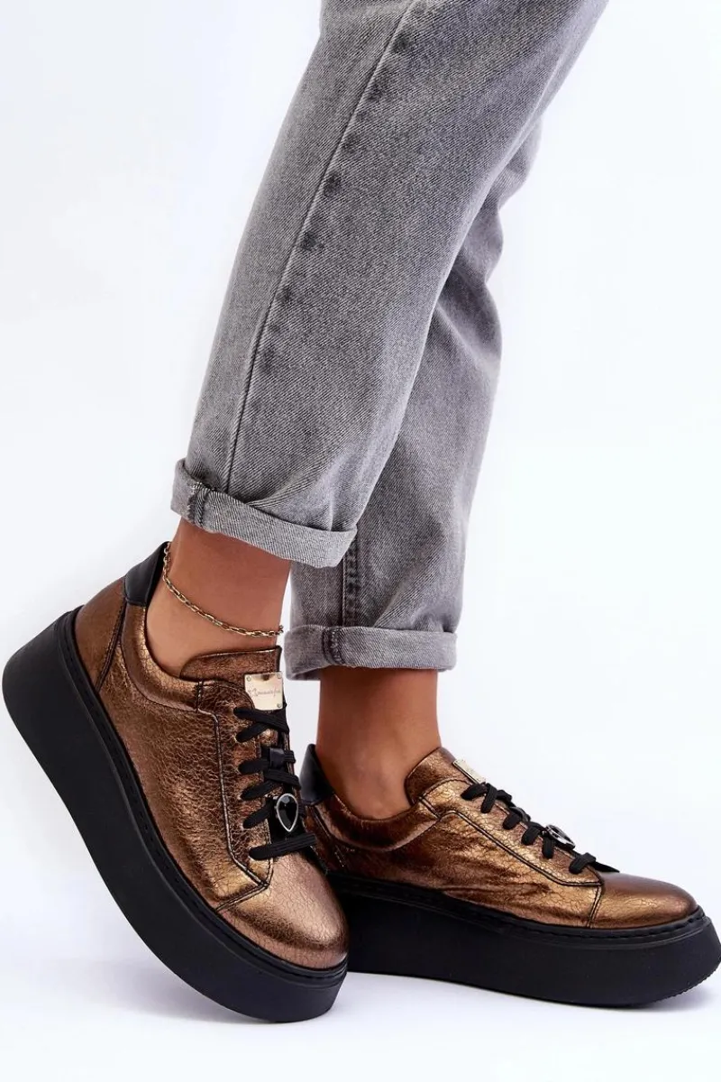 Outlet Maciejka Skórzane Buty Sportowe Na Platformie 06191-24 Miedziane