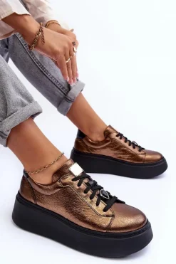 Outlet Maciejka Skórzane Buty Sportowe Na Platformie 06191-24 Miedziane