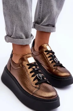 Outlet Maciejka Skórzane Buty Sportowe Na Platformie 06191-24 Miedziane