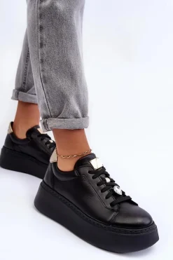 Buty Sportowe Na Platformie></noscript>Maciejka Skórzane Buty Sportowe Na Platformie 06191-01 Czarne