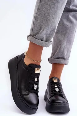 Buty Sportowe Na Platformie></noscript>Maciejka Skórzane Buty Sportowe Na Platformie 06191-01 Czarne